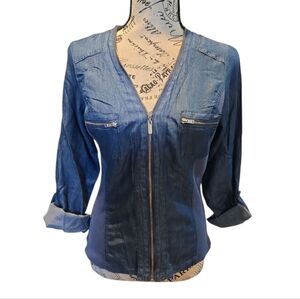 Guess Blue Fitted Cuffed Sleeve Blouse